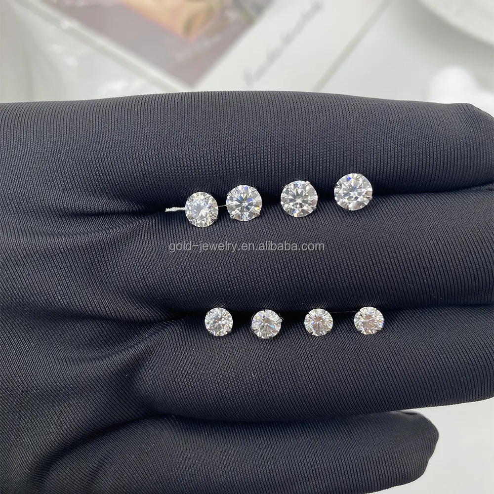 Klasik Putih Solid emas 18K perhiasan kancing anting VVS Moissanite anting untuk wanita