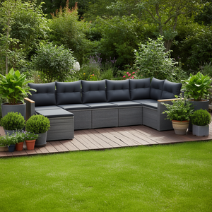Dark Grey Garden <b>Sofa</b> <b>Set</b> With Cushioned Seats And High Density Foam Outdoor Furniture Contemporary Design - Product Image 2