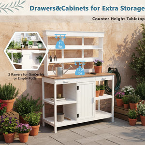 66 "grand extérieur ferme blanc en bois jardin poste <span class=keywords><strong>de</strong></span> travail 2 tiroirs armoire étagères ouvertes empotage banc pots <span class=keywords><strong>de</strong></span> fleurs jardinières - Product Image 4