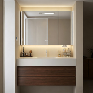 Wall Mounted Bathroom Furniture Cabinet <b>Paint</b> PVC Waterproof Bathroom Vanity with Wash Basin - Product Image 1
