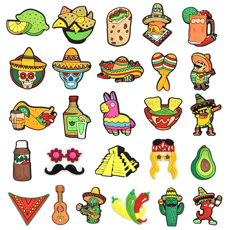 Nieuw Aankomen Groothandel Mexicaans Ontwerp Pvc Rubber Sandaal Bedels Decoratieve Mexico Accessoires Schoen Bedels Voor Schoenen