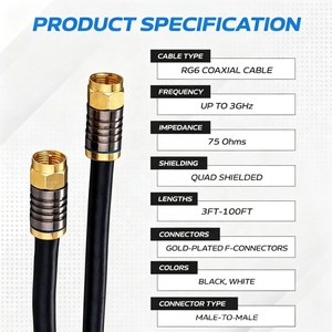 <span class=keywords><strong>Cable</strong></span> Coaxial RG6 Premium con Conector F Negro, 100 Pies, Blindaje Cuádruple, 75 Ohmios, Baja Pérdida, para TV, <span class=keywords><strong>Internet</strong></span>, Satélite, Audio Digital, Interior y Exterior - Product Image 3