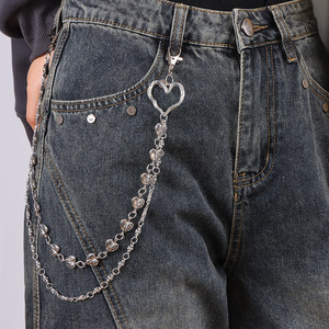 Chaîne de pantalon en alliage de zinc en forme de cœur, pendentif fait main à double couche, style rétro punk, chaîne de taille pour hommes et femmes, usage quotidien - Product Image 1