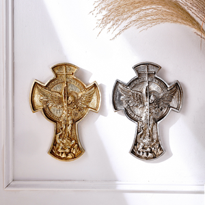 Cruz <span class=keywords><strong>de</strong></span> Pared <span class=keywords><strong>de</strong></span> Resina <span class=keywords><strong>de</strong></span> San Miguel Arcángel, Adorno Colgante, Escultura en Relieve, Decoración Religiosa <span class=keywords><strong>de</strong></span> Pared, Placa Cruzada para Iglesia y Hogar - Product Image 1