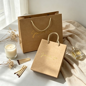 Custom Gold Foil Hot Stamping Kraft Paper Shopping Bags Twisted Paper Rope Handle For Candle Cosmetic Boutique Brand Packaging - Product Image 1