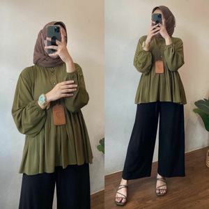 Phụ Nữ Hồi Giáo Của Mặc Mới Nhật Bản Và Hàn Quốc Đơn Giản Cộng Với Kích Thước Lỏng Được Trang Bị Eo Pleated Áo Sơ Mi Cổ Áo - Product Image 3