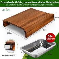 Tabla de Cortar de Madera de Acacia Personalizada con Cajón, Bandejas de Acero Inoxidable 304, Tabla para Cortar Pan y Queso, Tabla de Preparación de Alimentos