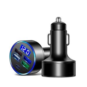 Top seller fast charging usb car charger Lcd Screen usb 4U tipo C 5 in 1 quick charge Car phone Charger