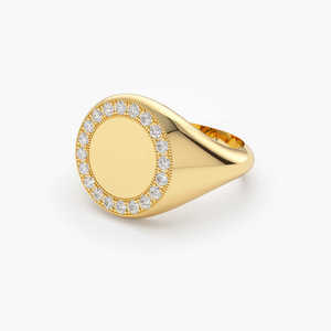Anillo de Sello para Mujer con Diamante de Corte Brillante de 0.33 CT, Oro Champagne, Minado en Tierra, Chapado en Rodio de 14K, Certificado, Envío Inmediato - Product Image 1
