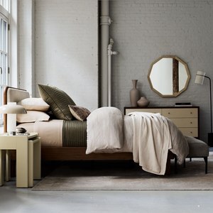 Vintage Mid Century Solid Wood Bed <strong>King</strong> Queen Size Wooden Beds Upholstered <strong>Headboard</strong> Rounded Edge Solid Wood Double Bed Frame - Product Image 6