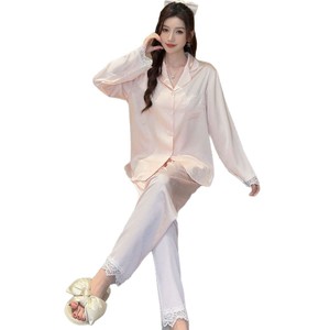 Nuovo Arrivo: Pigiama da Donna con Stampa a Stelle Rosa, Maniche Lunghe, in Seta Artificiale, Leggero, Estivo, Set per Aria Condizionata, Pijamas Mujer - Product Image 5