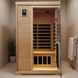 Sauna intérieur en hemlock pour deux personnes, infrarouge lointain, design moderne, alimentation électrique 220-240V, 3 chauffages - Product Image 2