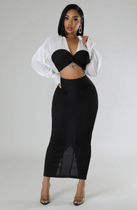 2025 nuovo arrivo gonne per il tempo libero Set comodo Top corto a manica lunga 2 pezzi Set da donna - Product Image 3