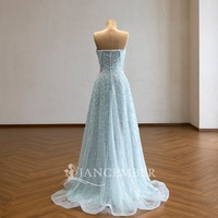 Rsm261058 Superbe Robe de Soirée Coupe A-line en Tulle Bleu Glace avec Décolleté Cœur et Perles Linéaires Scintillantes Jancember