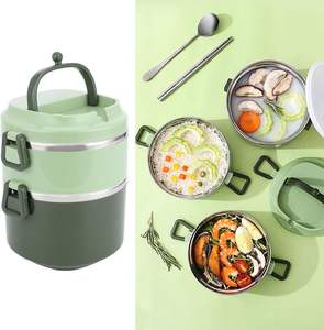 Lonchera Térmica de Acero Inoxidable Personalizada al por Mayor, Portátil, a Prueba de Fugas, de Dos Niveles, con Recipiente para Sopa, Cubiertos y Contenedor de Alimentos Bento - Product Image 5