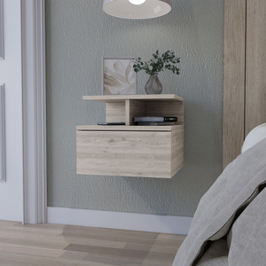 Table de chevet flottante Augusta à 2 niveaux et 1 tiroir, rangement mural pour chambre à coucher - Product Image 1