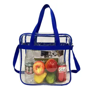 Safty Stadium approvato Logo personalizzato trasparente in PVC Tote Bag borsa per il pranzo per bambini Tote Bag con tracolla regolabile e chiusura a cerniera