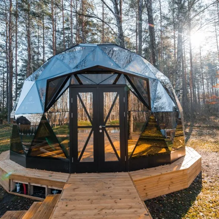 Outdoor Glamping Luxus Transparent Glas Iglu Geodätische Kuppel Hotel Zelthaus Custom Home 6M zu verkaufen