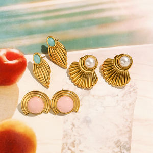 ชุดต่างหู J&D <span class=keywords><strong>Nichi</strong></span> Ocean Design ทอง 18K สแตนเลสสตีล กันน้ำ ประดับมุกสีฟ้าชมพู ลายหิน - Product Image 5