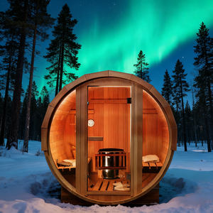 غرفة ساونا خشبية على شكل برميل مصنوعة من خشب الأرز والشوح مقاومة للعوامل الجوية للاستخدام الخارجي - Product Image 1