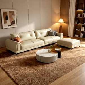 Sofá Chesterfield de Cuero Genuino con Mechones, Tres Plazas, Patas de Metal, Sofá Moderno para Sala de Estar con Brazos Enrollados - Product Image 1