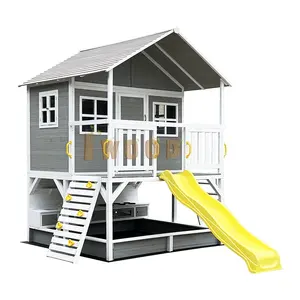 Deposito per bambini in legno Premium 2 piani rialzati divertimento all'aperto capanna gioca Cubby House con cucina di fango e scivolo