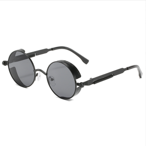 Gafas de Sol Retro Metálicas Estilo Steampunk, Montura Redonda Gruesa, Protección UV400, Patillas con Resorte, para Exteriores - Product Image 2