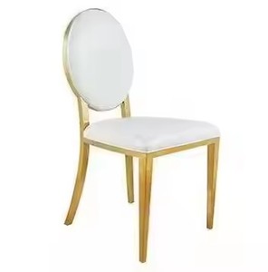 Silla de Comedor para Banquete de Lujo para <span class=keywords><strong>Restaurante</strong></span> u Hotel con Respaldo Redondo y Patas de Hierro en Acero Inoxidable Dorado - Product Image 2