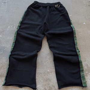 Pantalon de jogging en coton épais délavé à l'acide Huili pour homme, taille élastique, motif écossais sur le côté, coupe large et ample - Product Image 1