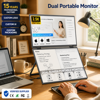 Moniteur portable double écran 16 pouces en alliage d'aluminium 2.5K IPS Type-C avec haut-parleur intégré, rotation automatique par gravité, logo personnalisé pour ordinateur portable