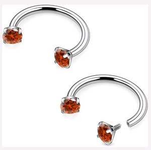 ASTM F136 Titanium <strong>Nose</strong> Hoop <strong>Round</strong> CZ Prong Set Internally Threaded CBB Horseshoe <strong>Nose</strong> <strong>Ring</strong> Piercing Jewelry Wholesale - Product Image 2