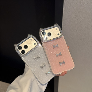 เคสโทรศัพท์มือถือลายการ์ตูนโบว์วิบวับสำหรับ iPhone 17 Air 16 15 14 Pro Max น่ารัก พร้อมกรอบกล้องรูปหูแมว KT ประดับเพชร ฝาหลังน่ารัก - Product Image 4