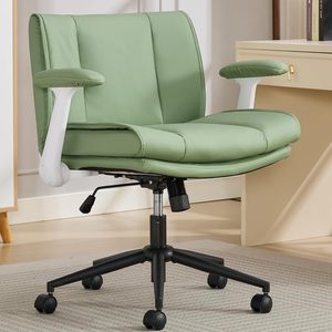Silla Criss Cross con Reposabrazos Abatibles, Silla de Oficina Moderna de Cuero Verde, Ergonómica, con Patas Cruzadas, Altura Ajustable - Product Image 1