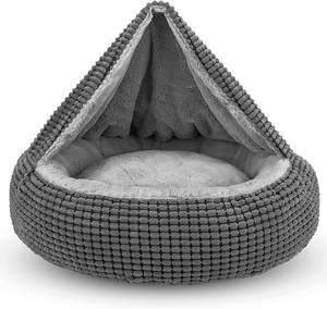 Hondenbed Met Aangehechte Deken Voor Kleine Honden Of Katten Zacht Pluche Gezellig Rond Puppybed Kalmerende Kattengrotbed Antislipbodem - Product Image 6