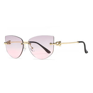 Nouvelles Lunettes de Soleil Cat-Eye Sans Monture Tendance UV400 en Métal pour Femme, Verres Dégradés Roses, Type 3, Référence 7708 - Product Image 2