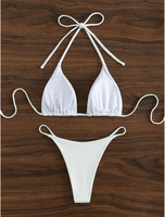 Badpak met custom logo, 2-delig, gerimpeld, open rug, micro triangle thong, sexy bikini set, triangle badpak, meisjes zwempak
