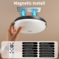 Plafonnier LED RGB CCT rechargeable pour salle, design à installation magnétique, batterie 4000mA 10000mA pour salle de bain et éclairage d'ambiance