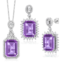 Ensemble de bijoux en argent sterling 925 avec boucles d'oreilles et collier en forme de cœur, saphir bleu AAA et fleur en oxyde de zirconium, vente en gros