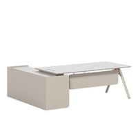 Bureau de direction moderne en bois simple pour une personne avec tiroirs et armoire de rangement, ensemble chaise et bureau pour cadre supérieur de bureau commercial
