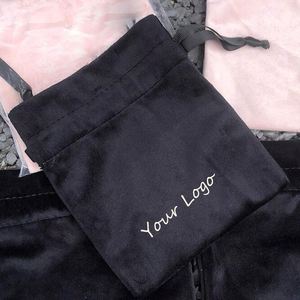 Personalised Velvet <b>Drawstring</b> Storage Bag Pink Color Velvet Gift Packaging <b>Pouch</b> With Black Ribbon - Product Image 3