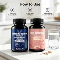 Capsules végétaliennes de soutien hormonal pour l'équilibre du cortisol à base de Myo-D-Chiro Inositol, Berbérine et Ashwagandha, marque privée, OEM