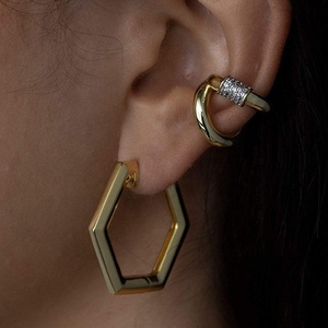 2025 Wholesale New High Quality Fashion INS New Trend <b>Hoops</b> 18K Gold Plated Minimalist Jewelry <b>Large</b> Hexagon <b>Earrings</b> - Product Image 2