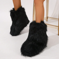 Bottes d'hiver élégantes pour femmes en fausse fourrure noire, à enfiler, avec amorti, mi-mollet, bout rond, bottes de neige