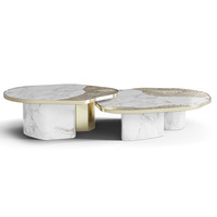 Table basse en marbre naturel pour villas, maisons de luxe et salons ; Table basse artistique en acier inoxydable.