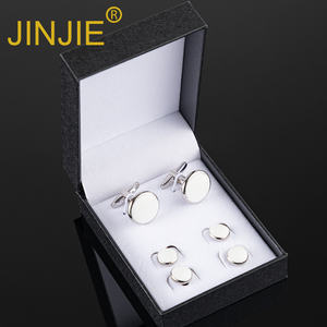 Pronto per la spedizione 2024 nuovo design rotondo in morbido smalto bianco da uomo 2 + 4 gemelli e borchie set di camicie da smoking con confezione regalo - Product Image 1