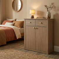 Buffet de rangement en chêne naturel à grain visible, 2 tiroirs, 2 portes, minimaliste, gain de place, montage facile, pour salon et salle à manger