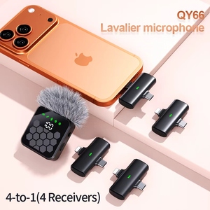Micrófono Lavalier inalámbrico QY66 con <span class=keywords><strong>tecnología</strong></span> de cancelación de ruido Conector tipo C Grabación de video Vlog de alta calidad 4 receptores - Product Image 3
