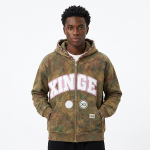 Servicio OEM/ODM, Sudadera con Capucha 100% Algodón, Tie Dye, con Parches de Letras, Cierre de Cremallera, Sudadera Urbana para Hombre - Product Image 2