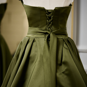 Robe de mariée Jancember LDC6566 en satin vert, style princesse, sans manches, plissée - Product Image 5