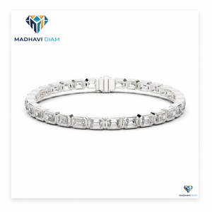Emerald White <b>Gold</b> 9.30 CT Cut Lab Grown Diamond Bezel Link Bracelet in 18K <b>Solid</b> <b>Gold</b> Women's Luxury - Product Image 4